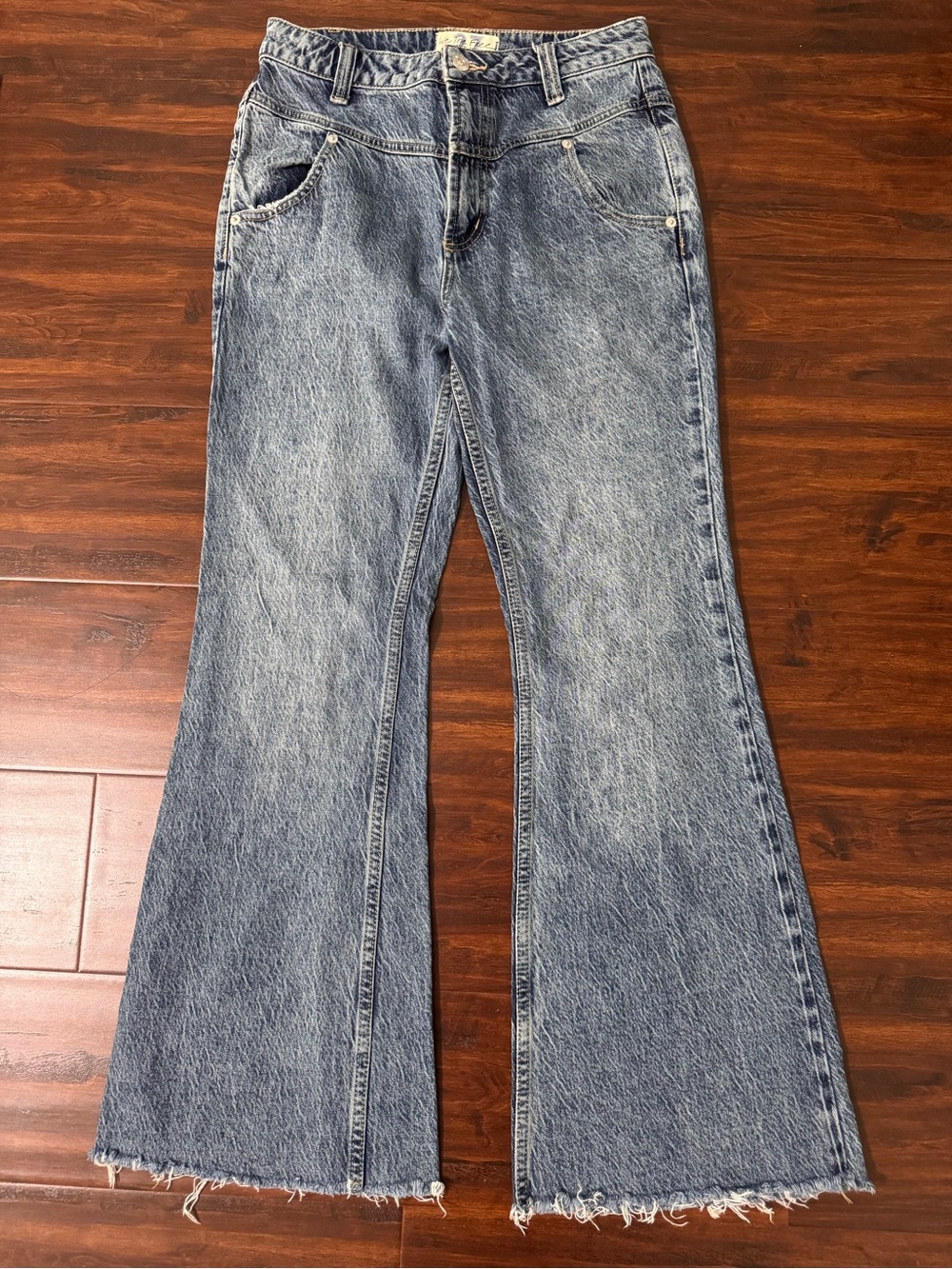We The Free Acid Wash Frayed Hem High Rise Flare Jeans Size 27 EUC